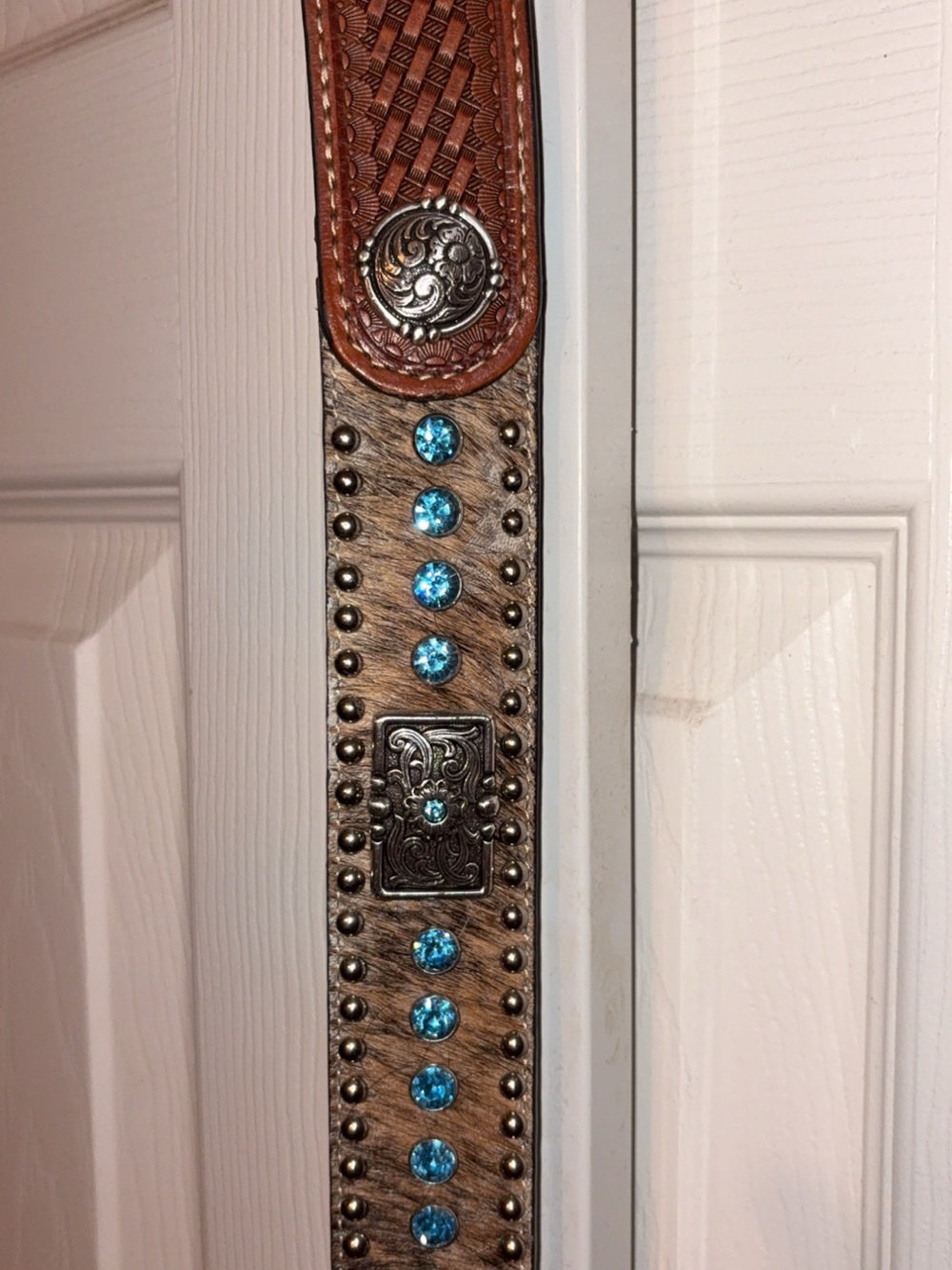 Nocona Brown Leather Accent Strap with Turquoise Stones